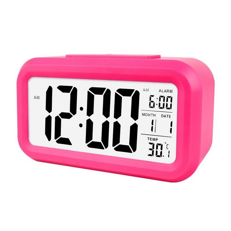 Smart väckarklocka led digital väckarklocka display med kalender för resebord klocka snooze hemmakontor elektronisk barnklocka - Rosröd