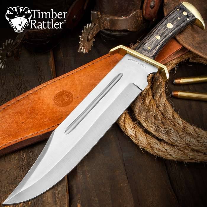 Western Outlaw stor Bowie kniv med läderslida