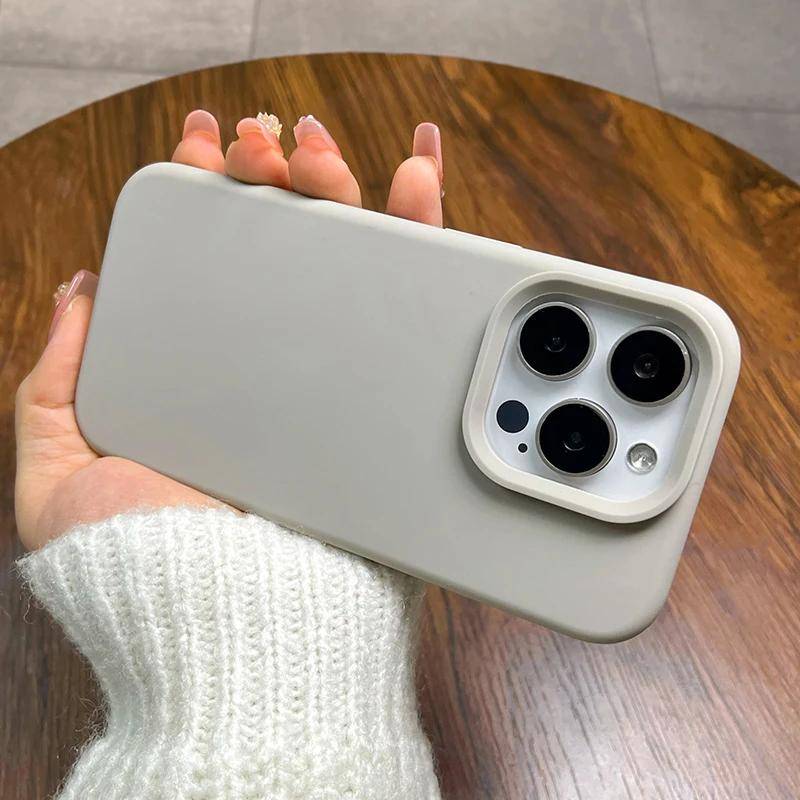 Äkta flytande silikon robust mobilskal för För Iphone 16 15 14 13 12 11 Pro Max Plus Titan grå stötsäker mjuk bakstycke