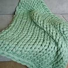 Care Spring Chunky Knit Throw Filt Oversized, Merino Ull Garn Handgjord Stickad Throw, Boho Soft Bulky Decor Filt för Sovrum Bädd Soffa Soffa,Green,120 * 150cm