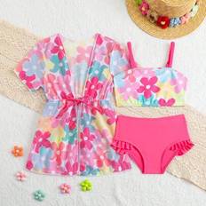 3 st Set Baby/Småbarn Flickor Söt Blommig Print Tankini Baddräkt (Print Design Random) - Röd (6-9M,9-12M,12-18M,18-24M,2-3Y)