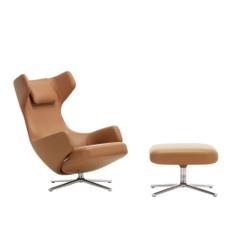 Vitra - Grand Repos  Ottoman Low, Aluminium Polished Base, Back/Seat Leather Premium L40 Chocolate - Lænestole - Antonio Citterio - Brun - Ned/Læder/Metal/Skum/Plast