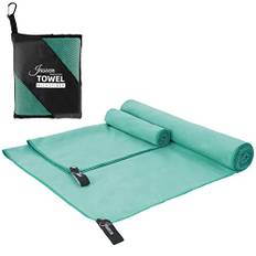 JASUEN Mikrofiberhandduk set badhandduk stor (180 x 80 cm handduk liten (80 x 40 cm lätt färgbeständig snabbtorkande mikrofiberhanddukar - som sporthandduk resehandduk strandhandduk XXL (grön)