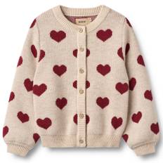 Wheat - Merinould Hearts cardigan - Creme - str. 6 år/116 cm