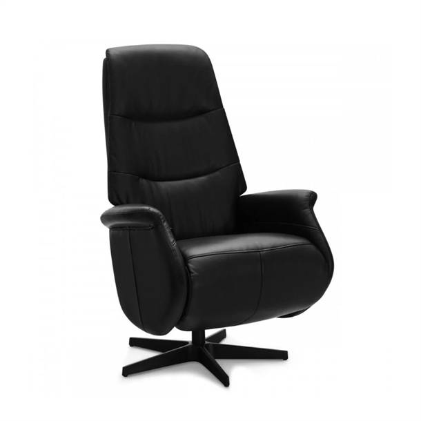 Delta recliner lænestol - Indbygget fodskammel - Sort læder/PVC - Sort sokkel