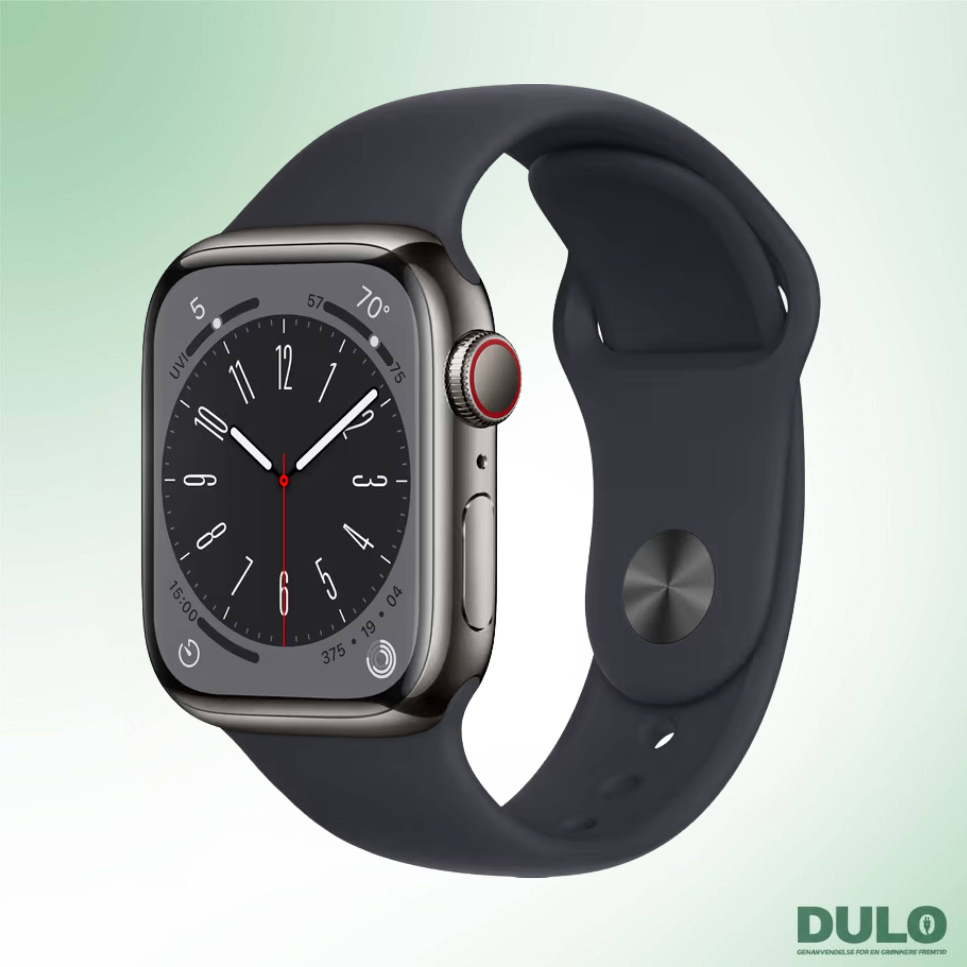 Apple Watch Series 8, 45mm, GPS + Cellular - Ny / Midnat / Grafitgrå (rustfrit stål)