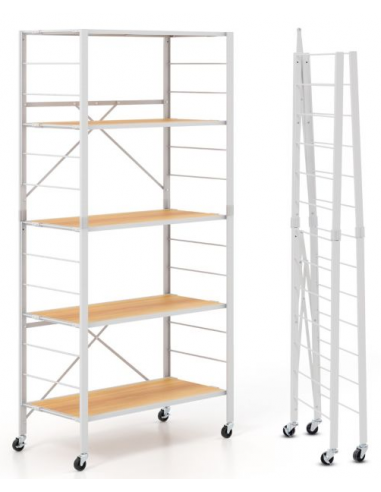 Sammenklappelig reol i metal og mdf H153 x B76 cm - Hvid/Natur