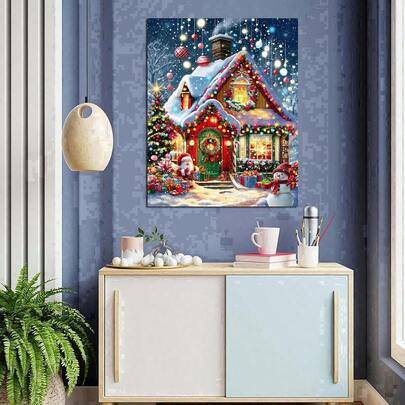 Jul Diamond Art-kit för vuxna, Diamond Painting-kit för nybörjare med julvinterhus, full drill DIY 5D Diamond Painting-kit för heminredning (30*40,40*50)