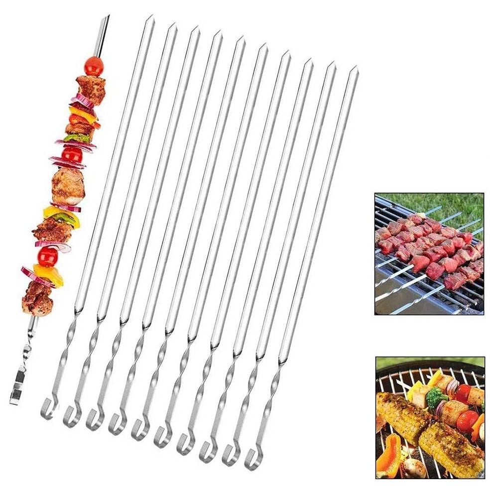 Kabobspyd, genanvendelige grillredskaber til udendørs madlavning, premium rustfrit stål der sikrer holdbarhed, fladt blad til jævn grillning,