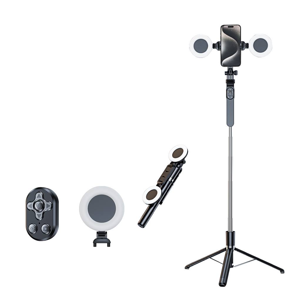 2024 New 1.8m 8 Button Timer Remote Control Photo Tripod Selfie Stick with Double Ring Light Handle for smartphone Gopro