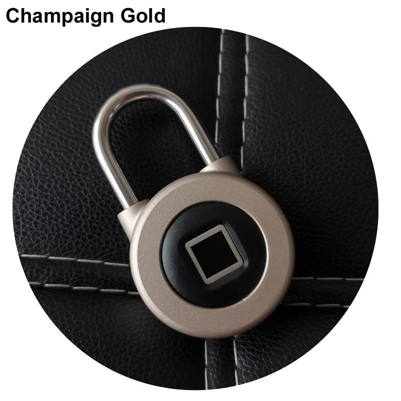 Smart bluetooth-hänglås fingeravtryck och telefonapp låser upp vattentätt ip66 säkerhetsdörrlås för bagage / skåp / låda / cykel m3 - champagne guld