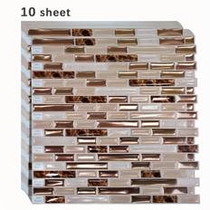 TEMU 5/10pcs Golden Mosaic 3d Self-adhesive Wall Tiles, Heat Resistant And Peelable Kitchen Backsplash Tiles, Waterproof Bathroom Wall Tile Stickers
