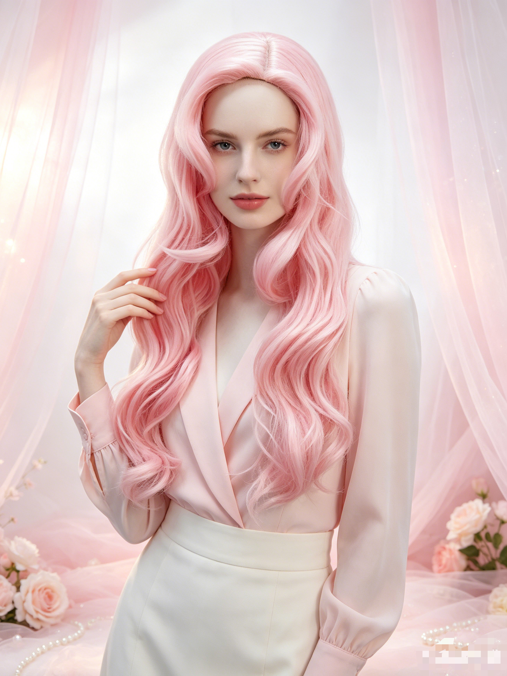 Pink Fringe Long Curly Hair Synthetic Wig - For Little Pony Character Fluttershy Cosplay Wig Animation Reality Wig