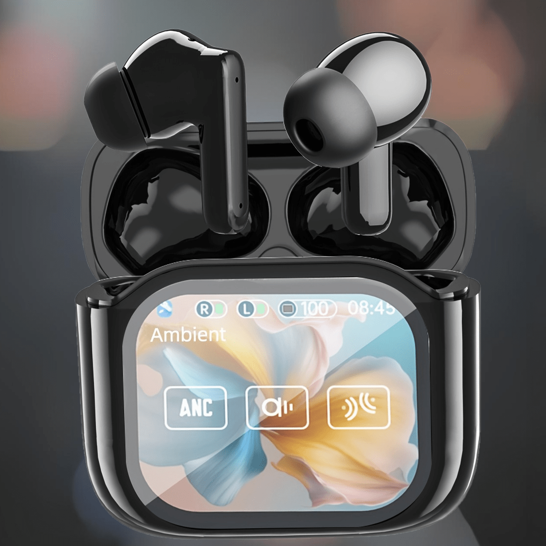 New Tws Wireless Active Noise Cancelling (anc) Earbuds With Screen Display, Long , Hifi , Microphone, Touch Control, Type-c Charging Case, Suitable For Music, Gaming, Sports & Fitness, And Multiple