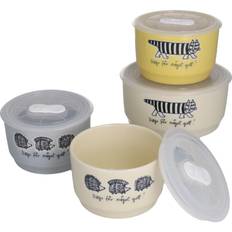 Lisa Larson Canister Storage Container Microwave Pack Bowl Dish S M Size 4 Piece Set Stroll Stroll Yellow Gray Cream Made in Japan / / LL90-82-4