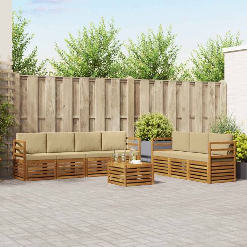 Soffgrupper 8 pcs Naturlig och Beige Massivt Akaciaträ