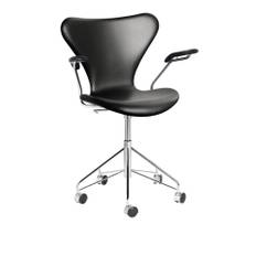 Fritz Hansen - 3217 Sjuan - Helklädd, Läder, Soft Black - Kontorsstolar - Arne Jacobsen - Svart