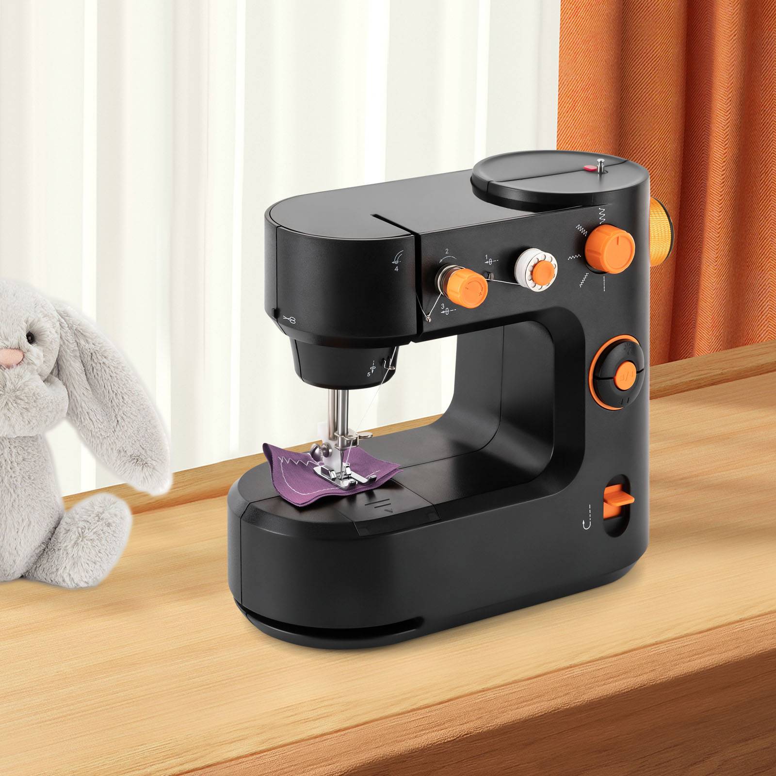 Sewing Machine Portable Electric Sewing Machine 5 Stitches Pattern Double Thread Two Speed Control Foot Pedal Support LED Light Auto Winding Reverse Sewing Mini Embroidery Overlock Sewing Machine for