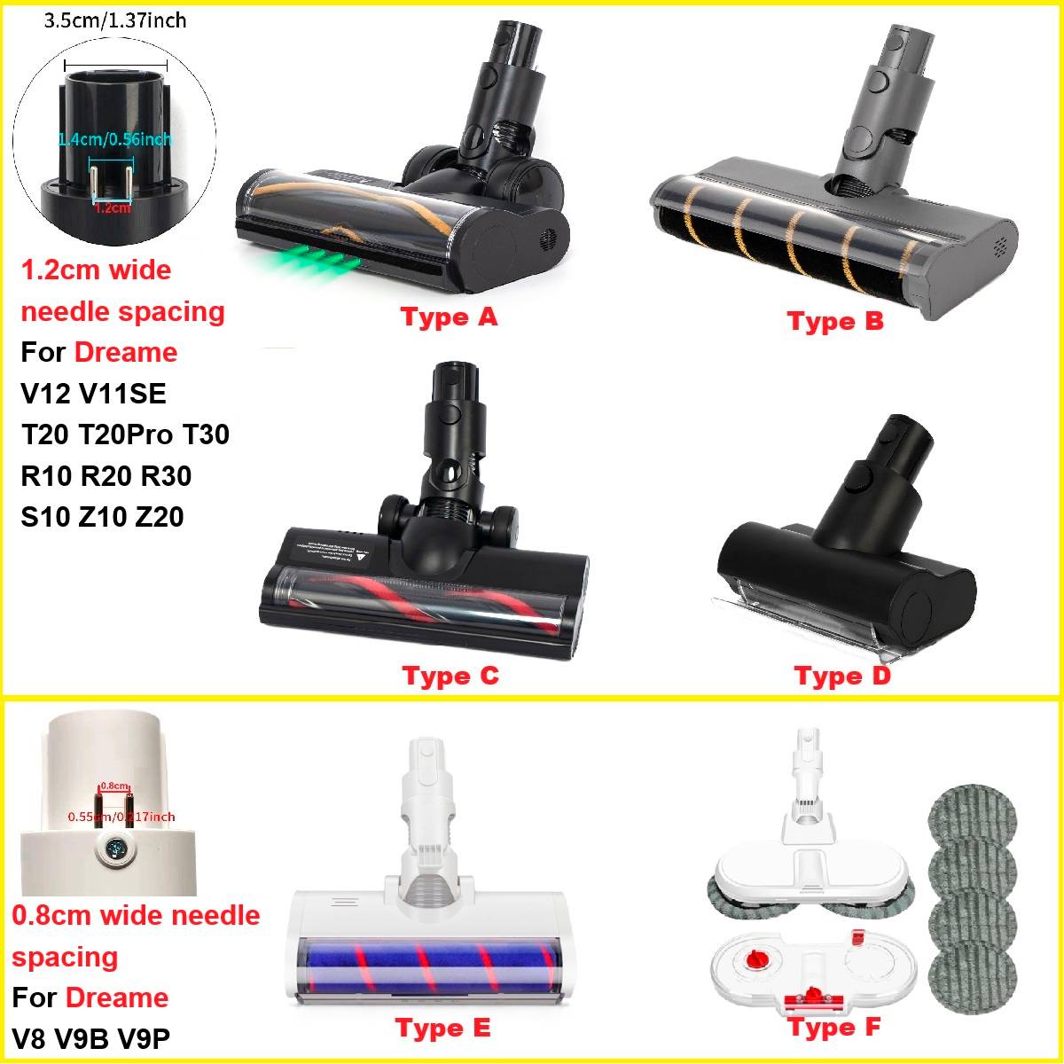 Brush Head & Extension Tube & Nozzle & Roller For Dreame R10 R20 R30 Z10 Z20 Z30 T20 T30 V12 V11SE Vacuum Cleaner