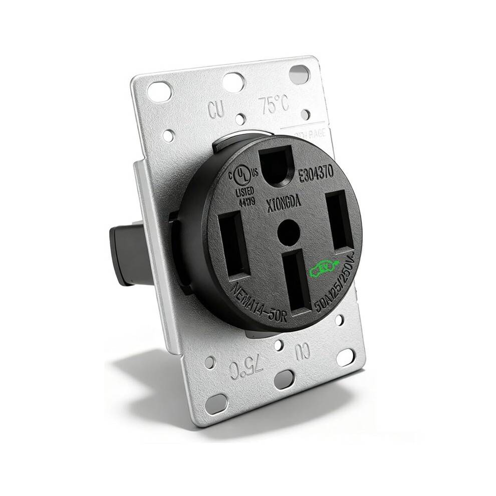 50 Amp EV Charger Outlet, NEMA 14-50R EV Charging Receptacle Heavy Duty, 3-Pole 4-Wire 125/250V Flush Receptacle