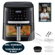 Casper Sobczyk Digital Airfryer 7 Liter, Sort - 1800W  + Tilbehør Sæt 6 Dele + Kogebog