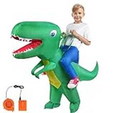 AOOWU Dinosauriekostym, UppblåSbar UppblåSbar UppblåSbar Kostym FöR Dinosaurier, T-Rex Blow Up-DräKt FöR Vuxna Barn, Roliga GröNa Dinosauriekostymer FöR Halloween Cosplay Masquerade Party