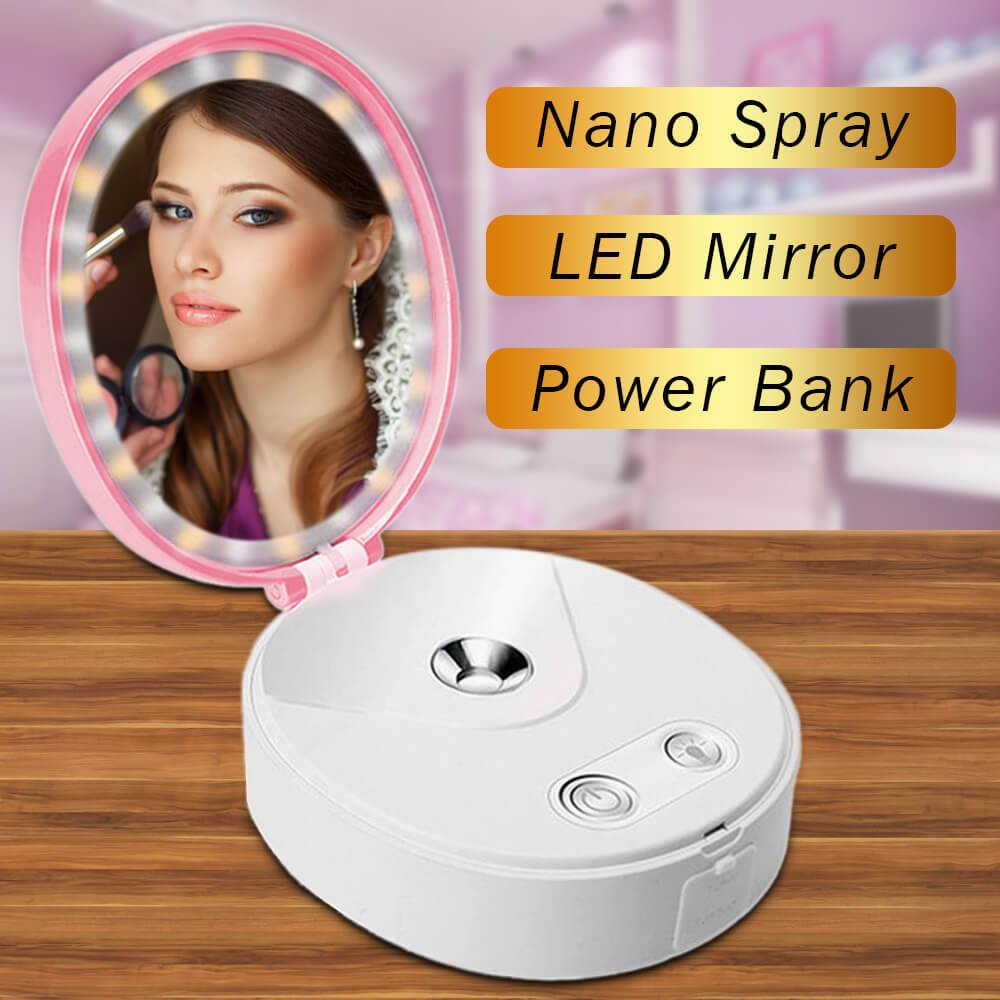 Led sminkspegel lampa usb-batterier laddare ficka hand fåfänga mini jonångare smink ljus ansiktsbehandling fukt nano spruta spa - Led spegelångare