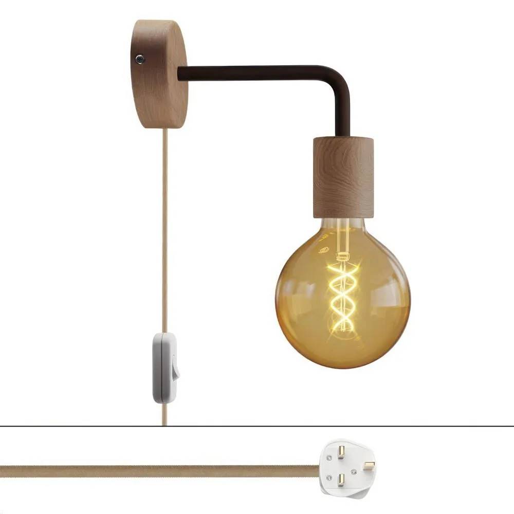 Creative Cables Med Bulb Spostaluce Trælampe Med Buet Forlængelse Og Stik-engelsk