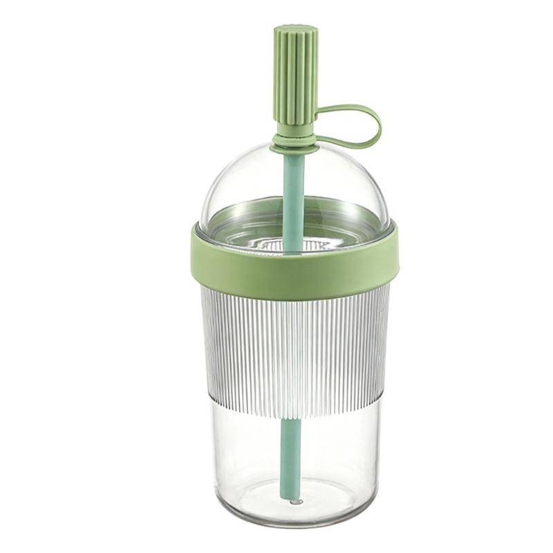 Clear Straw Coffee Cup, PET Beverage Cup with Rounded Lid and Ribbed Grip, 6.81 x 2.95 in Drinkware for Dining Table and Home Use Daily