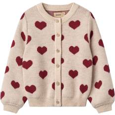 Wheat Jacquard Cardigan Hjerter Str 128/8y - Offwhite Melange Toppe Uld hos Magasin