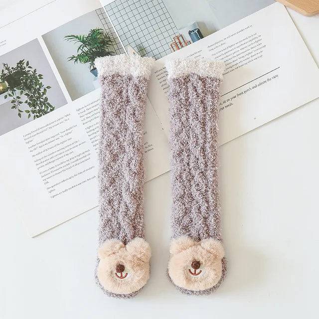 Mini Fashion™ - Mysiga benvärmare - Barnstrumpor Kaffefärgad - Björn | Pedagogiska Träleksaker (size)