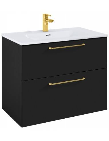 WILMA Komplet badmiljø i MDF og keramik H63,5 x B80 cm - Mat sort/Guld