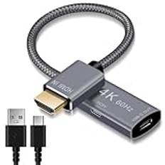 Elebase HDMI-hane till USB-C hona kabeladapter med mikro-USB-strömkabel, HDMI-ingång till USB typ C 3.1 utdataomvandlare, 4K 60Hz Thunderbolt 3-adapter för ny MacBook Pro, Mac Air, Microsoft Surface