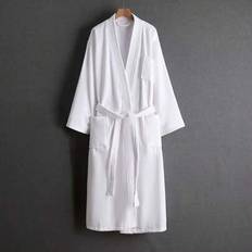 1st unisex frottérock, Enfärgad sjalkrage Morgonrock, Sovkläder, Casual, Mjuk, Absorberande, Hotellstil, Lämplig för badrum, sovrum, pool Mors dag Blo - Vitt (En-Storlek)