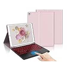 IVEOPPE Tangentbord fodral med pekplatta för iPad 9,7 tum, Iipad 6th Generation 2018/iPad 5th 9.7 2017/iPad Air 2/1, AZERTY Bluetooth-tangentbordsfodral för avtagbart med pekplatta och pennhållare,