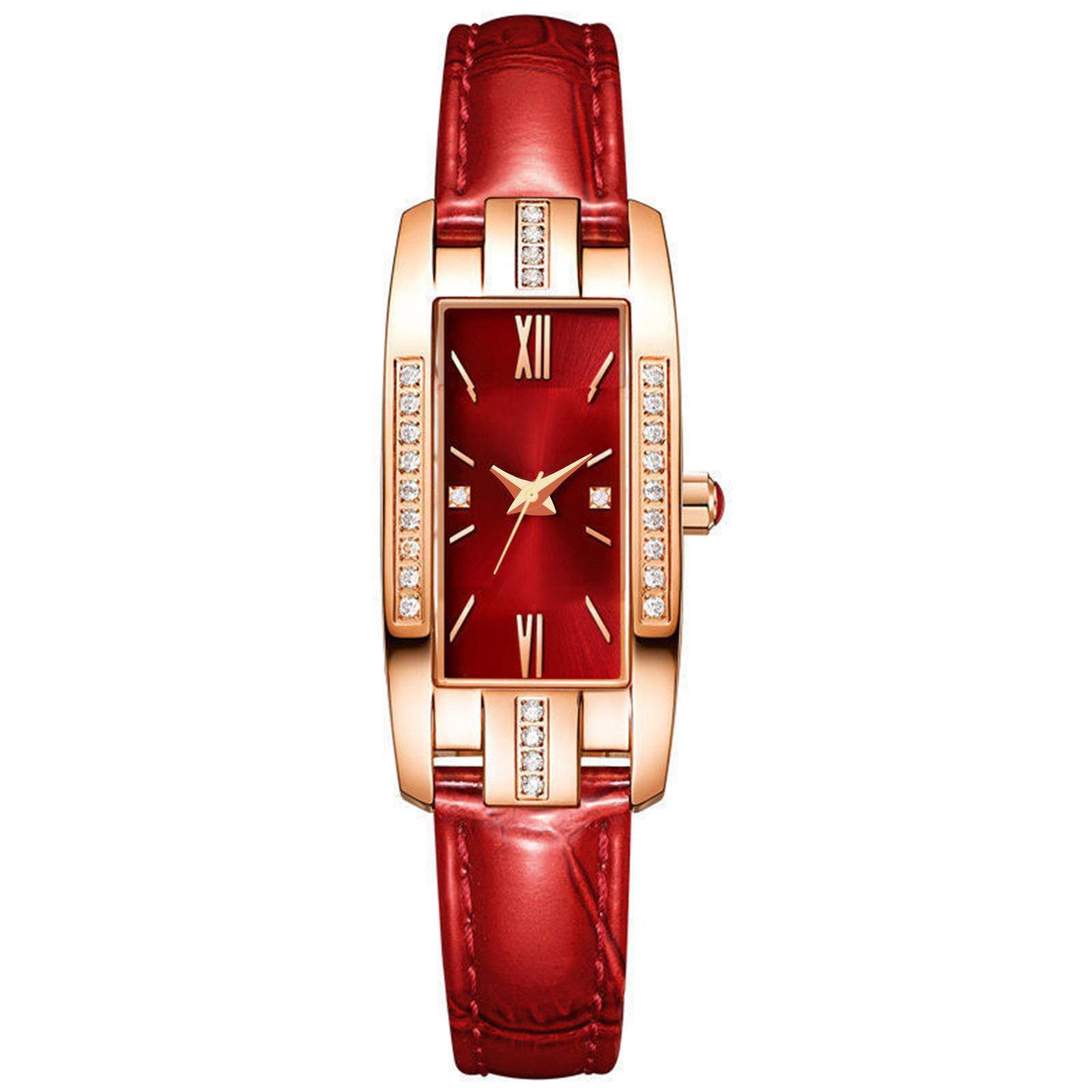 Elegant Watches Fashion Rectangular Ladies Quartz Watch Green Dial Simple Leather Luxury Women Gifts Watches