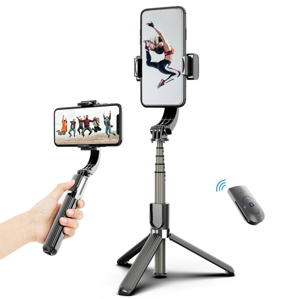3 in 1 telefon gimbal stabilisator selfie stick stativ 86cm 5- sektion med fjärravtryckare telefonklämma smart vridbar för smartphone