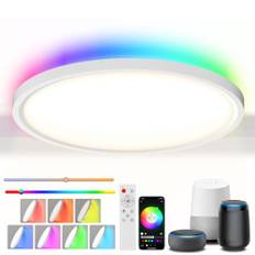 Wilktop Alexa taklampa LED tak, smart taklampa kompatibel med Google, Alexa, 2 400 LM, 24 W 6500K RGB bakgrundsbelysning taklampa med röst-/appstyrning, led taklampa