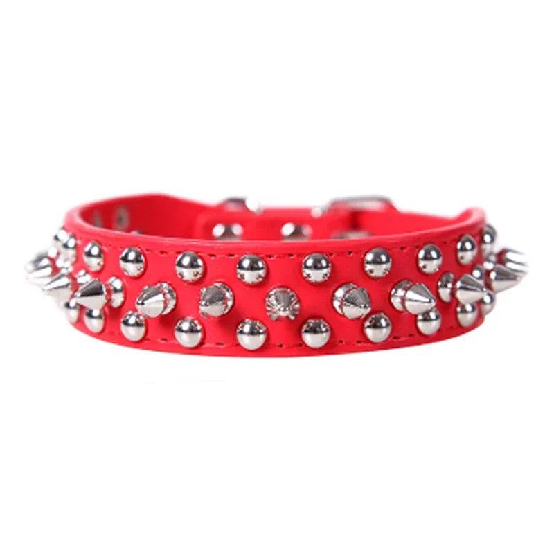 PU Leather Punk Rivet Spiked Collar for Small Dogs & Cats - Red / L (L)