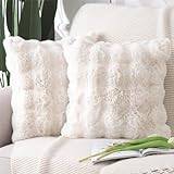 MADIZZ Set med 2 tjocka kuddfodral i plysch ull Mjukt dekorativt kuddfodral för soffa sovrum Kuddskal 60 x 60 cm Gräddvit