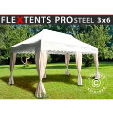 Foldetelt FleXtents Easy up pavillon PRO Steel "Wave" 3x6m Hvid, inkl. 6 pyntegardiner