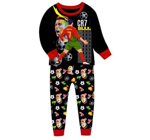 Suyaluoi pyjamas för pojkar Ronaldo No.7 fans bomull hemkläder pyjamas set långärmad casual fotboll nattkläder pjs set, röd, 6-7 år