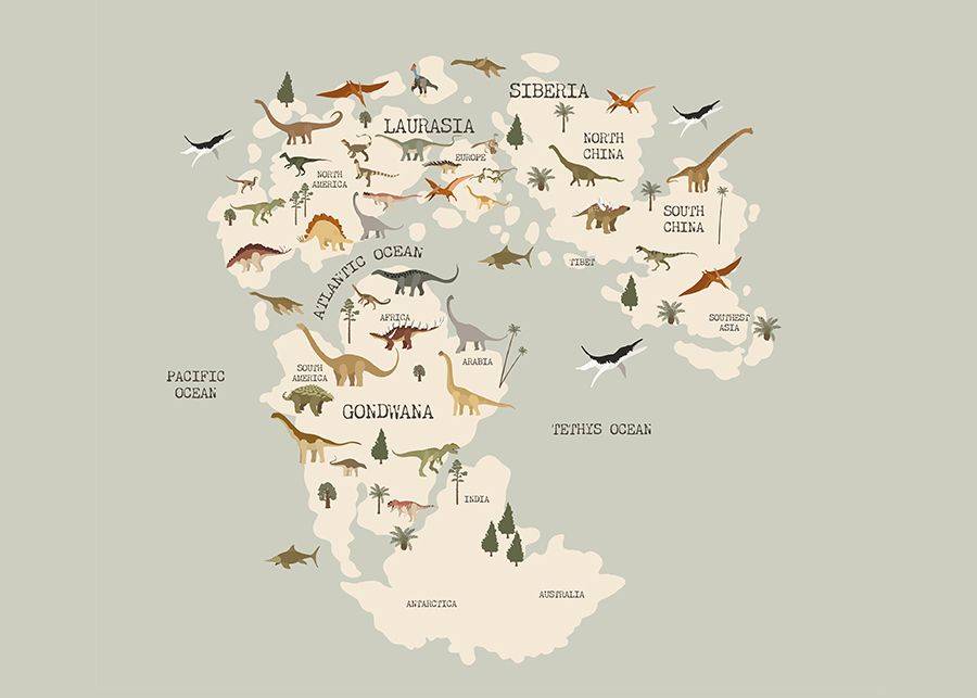 Poster - Dinosaur Världskarta