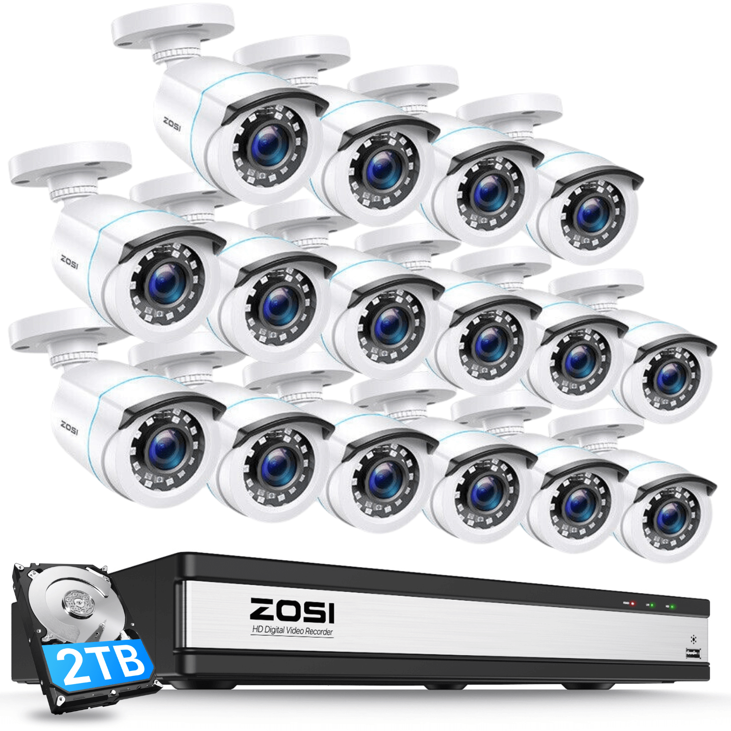 C106 16-Channel 1080P Security Camera System + Up to 16 Cameras + 2TB HDD - White / 16