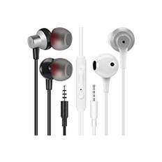 【2-pack, Black WI7 + White WH5】MAS CARNEY WH5/WI7 trådbundna hörlurar, in-ear hörlurar med 3,5 mm kontakt och inbyggd mikrofon, kompatibla med MP3/MP4, iPad, iPod, Samsung Galaxy S6/S7/S8