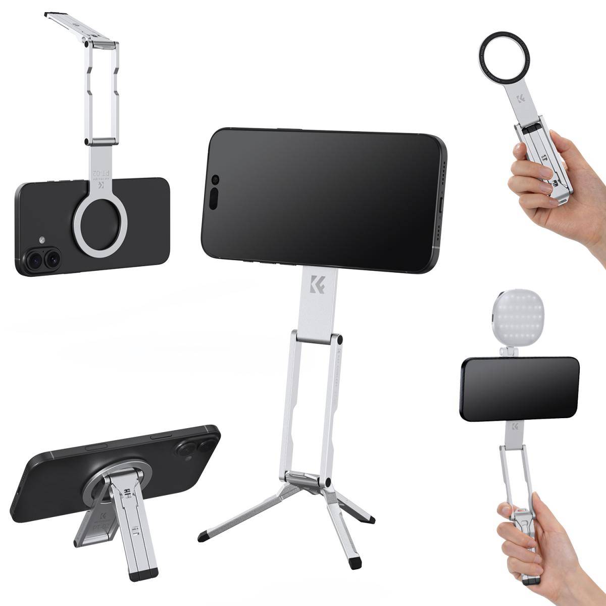 KENTFAITH K&F CONCEPT 7mm 59g Magnetic Phone Stand, Foldable Selfie Stick for iPhone, Dual-Sided Magnets Mini Tripod Pocket Cell Phone Stand with Hook, Compatible with iPhone 17-12 Series Android Phones