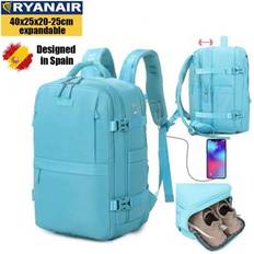 Ryanair Expandable Cabin Travel Backpack 40x25x20-25cm With Shoe Bag, Waterproof Casual Daypack Fits 14&#34; Laptop - Blue/Beige/Black/Pink/Green/Purple/A - Blue