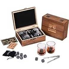 Whiskystenar och whiskyglas presentset för män – 8 whiskykylstenar – 2 whisky Scotch Bourbon-glasögon – jul fars dag present till honom pojkvän pappa make