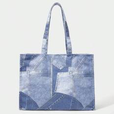 Women&#39;s Fashion Simple Casual Street-Style Versatile Asymmetrical Printed Tote Bag, Shopping Bag, Large Capacity, Travel, Daily Use - Blue - one-size