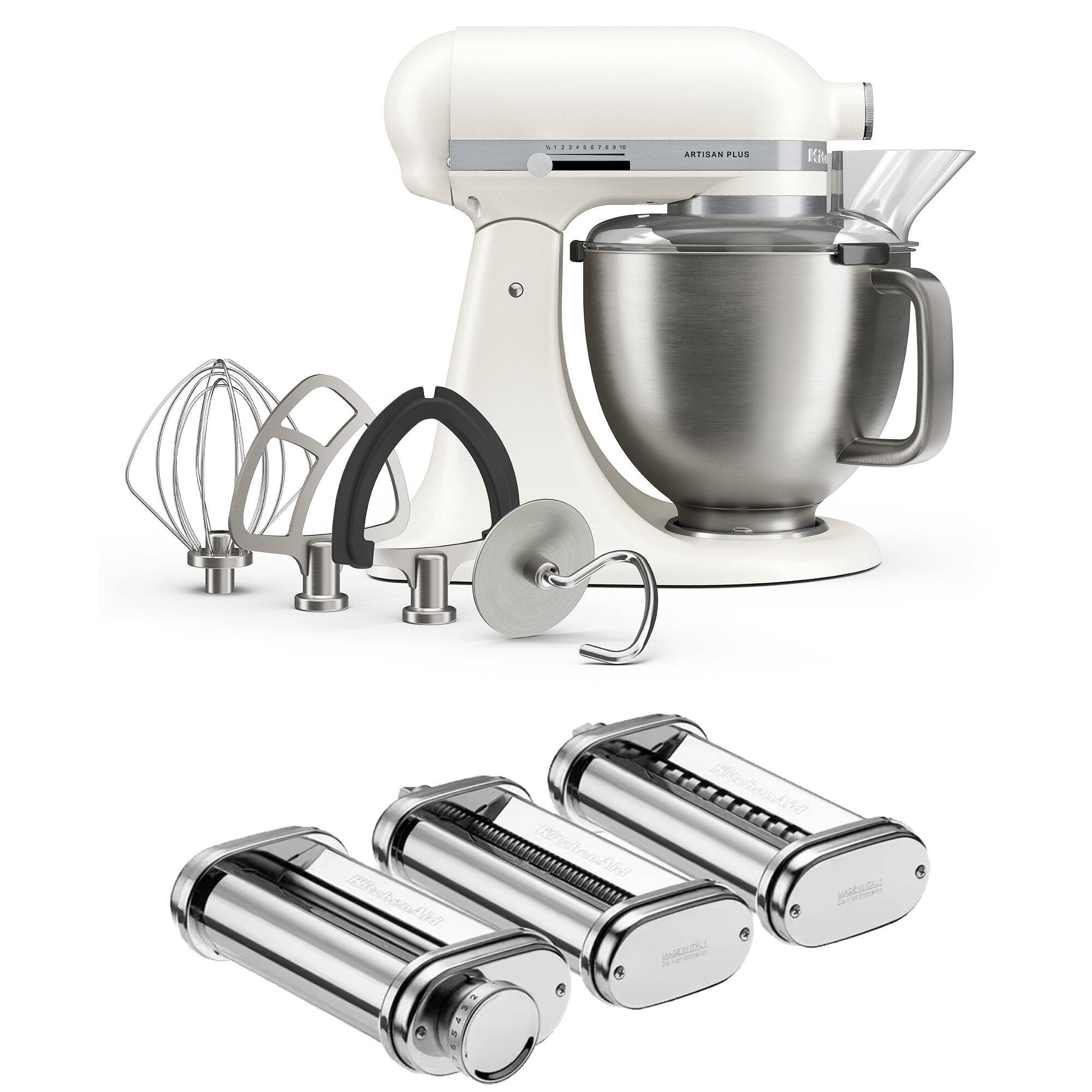 Kitchenaid Artisan Plus køkkenmaskine med pastasæt, 4,7 liter, porcelain white
